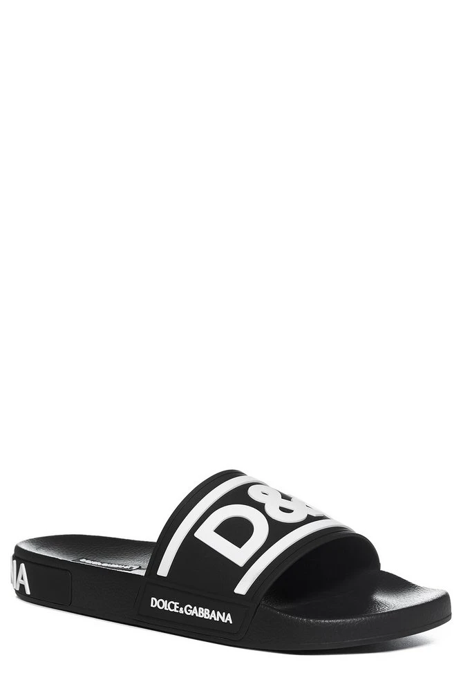 ( New Season ) Dolce & Gabbana DG Logo Embossed Slides - Black 2 ( New Season ) Dolce & Gabbana DG Logo Embossed Slides - Black - Image 2