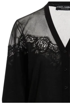 ( New Season ) Dolce & Gabbana V-Neck Lace Cardigan - Black -Cheap Vestureo Store 7e61b43561d5b4f974961602dbfe286e