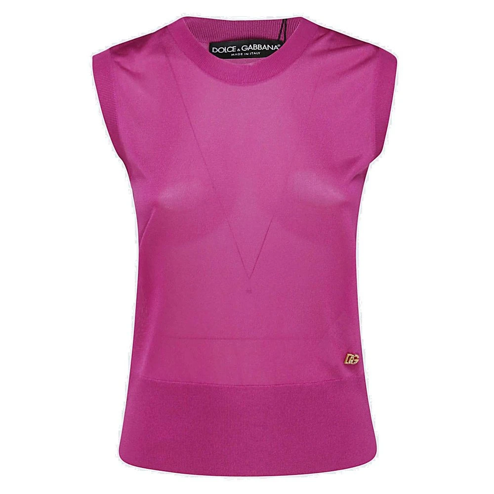 ( New Season ) Dolce & Gabbana Logo Plaque Knit Vest - Pink 1 ( New Season ) Dolce & Gabbana Logo Plaque Knit Vest - Pink