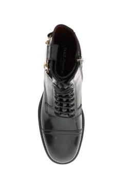 Dolce & Gabbana Logo Plaque Lace-Up Boots - Black -Cheap Vestureo Store 80206a2023cdea7459dbafba92929123