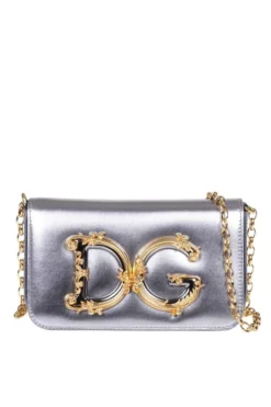( New Season ) Dolce & Gabbana DG Girls Foldover Crossbody Bag - Silver