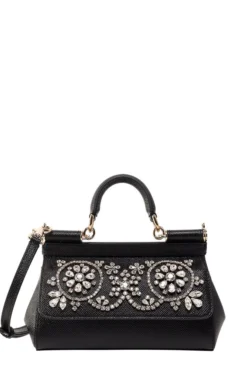 ( New Season ) Dolce & Gabbana Embellished Small Sicily Bag - Black