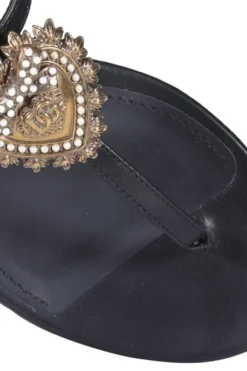 ( New Season ) Dolce & Gabbana Devotion T-Bar Sandals - Black -Cheap Vestureo Store 80c5bc6d5b689cfb21d9cc1518d4c549