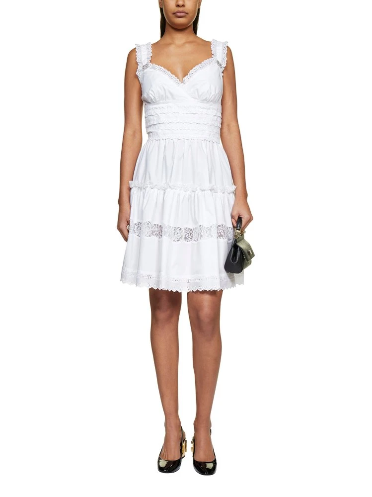 ( New Season ) Dolce & Gabbana DG Logo Embellished Poplin Dress - White 4 ( New Season ) Dolce & Gabbana DG Logo Embellished Poplin Dress - White - Image 4