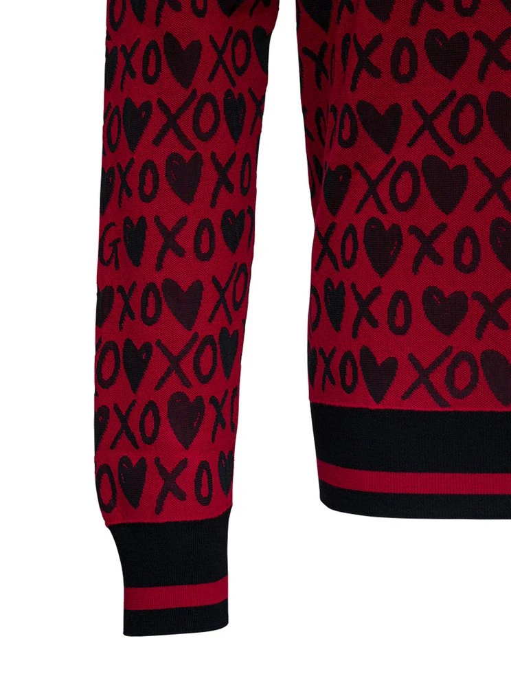 ( New Season ) Dolce & Gabbana Jacquard Hearts Printed Knit Jumper - Red 3 ( New Season ) Dolce & Gabbana Jacquard Hearts Printed Knit Jumper - Red - Image 3