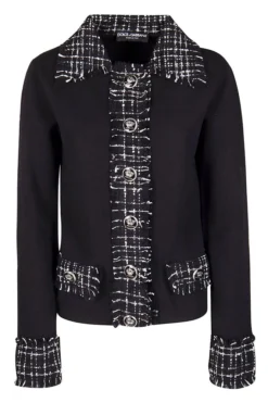 Dolce & Gabbana Tweed Trim Cardigan - Black