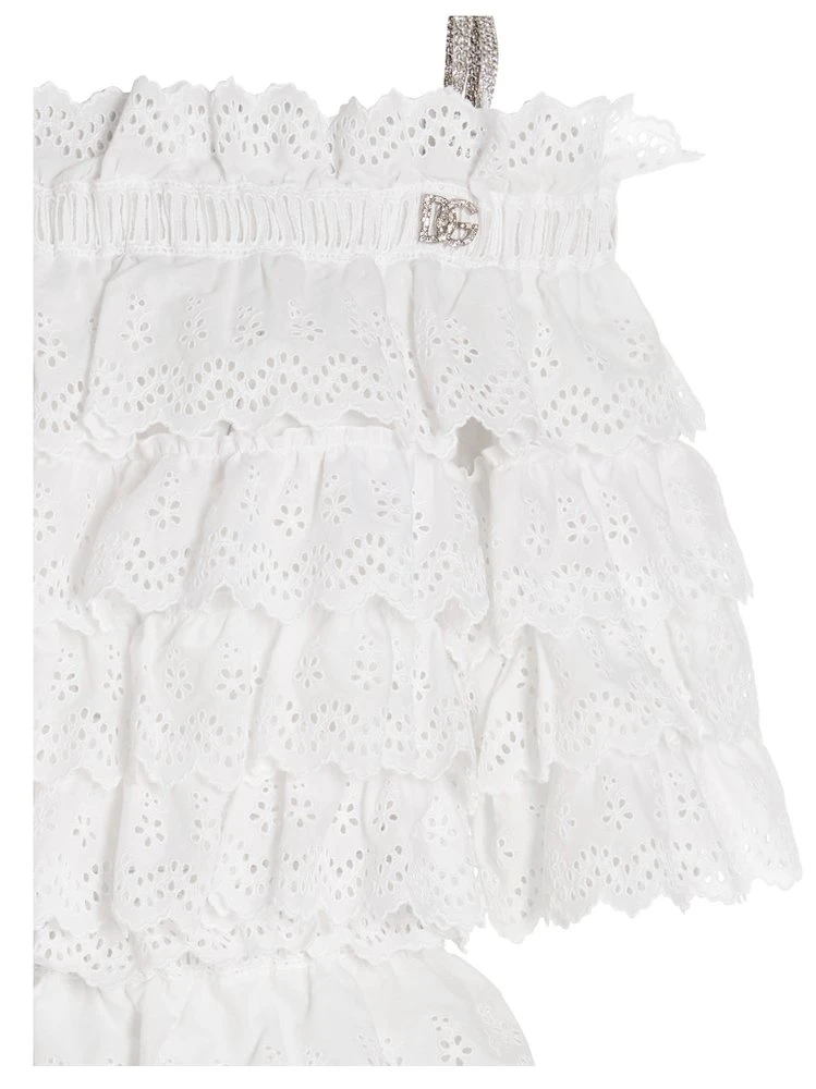 ( New Season ) Dolce & Gabbana Off-Shoulder Lodo Plaque Dress - White 3 ( New Season ) Dolce & Gabbana Off-Shoulder Lodo Plaque Dress - White - Image 3