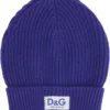 Dolce & Gabbana Logo Patch Rib-Knit Beanie - Blue