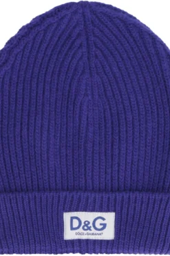 Dolce & Gabbana Logo Patch Rib-Knit Beanie - Blue