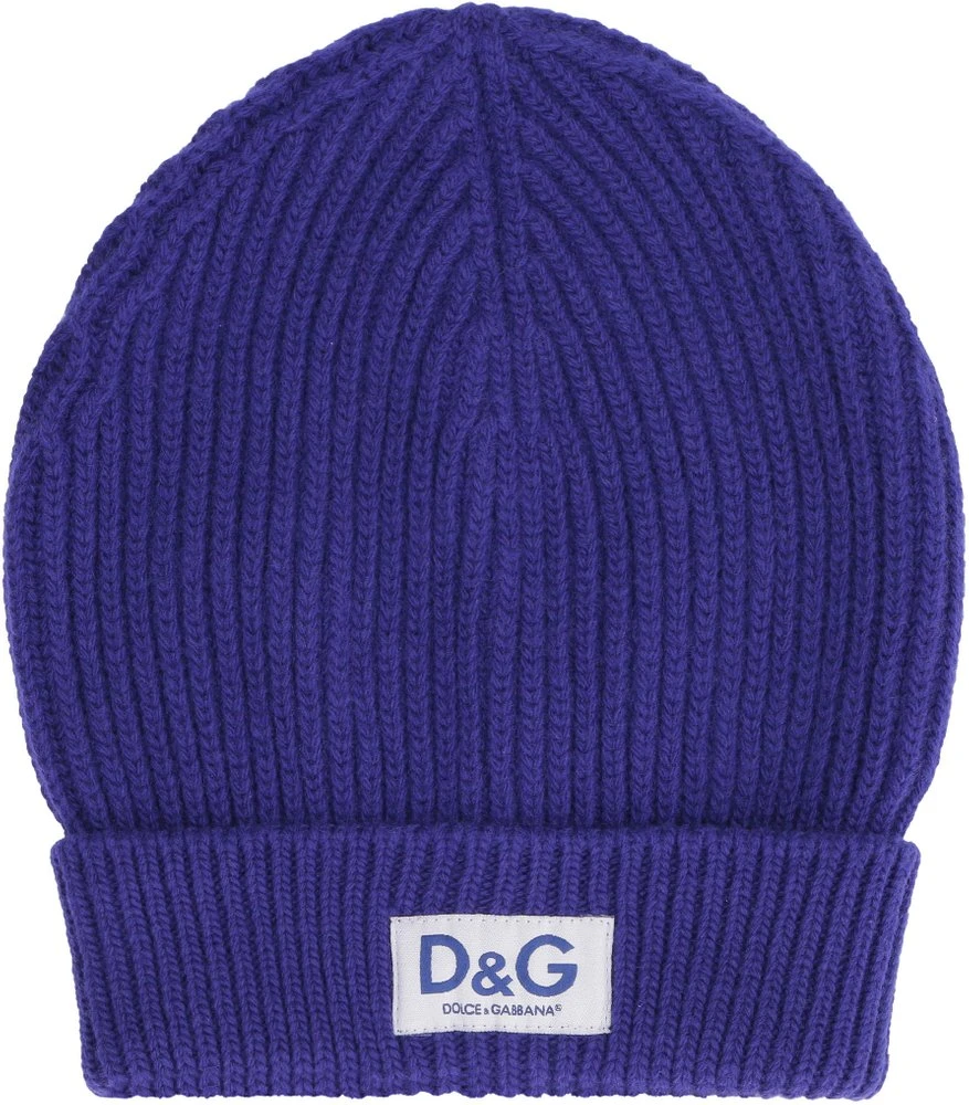 Dolce & Gabbana Logo Patch Rib-Knit Beanie - Blue 1 Dolce & Gabbana Logo Patch Rib-Knit Beanie - Blue