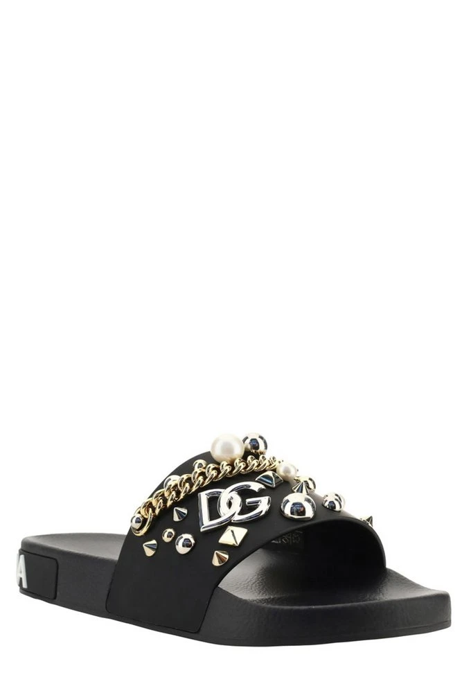 ( New Season ) Dolce & Gabbana Stud Embellished Sliders - Black 2 ( New Season ) Dolce & Gabbana Stud Embellished Sliders - Black - Image 2
