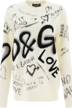 Dolce & Gabbana DG Graffiti Intarsia Jumper - White