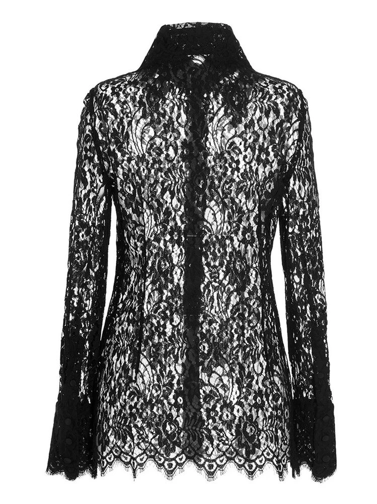 ( New Season ) Dolce & Gabbana Buttoned Long-Sleeved Lace Shirt - Black 2 ( New Season ) Dolce & Gabbana Buttoned Long-Sleeved Lace Shirt - Black - Image 2