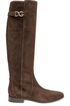 Dolce & Gabbana Logo Plaque Knee-High Boots - Brown