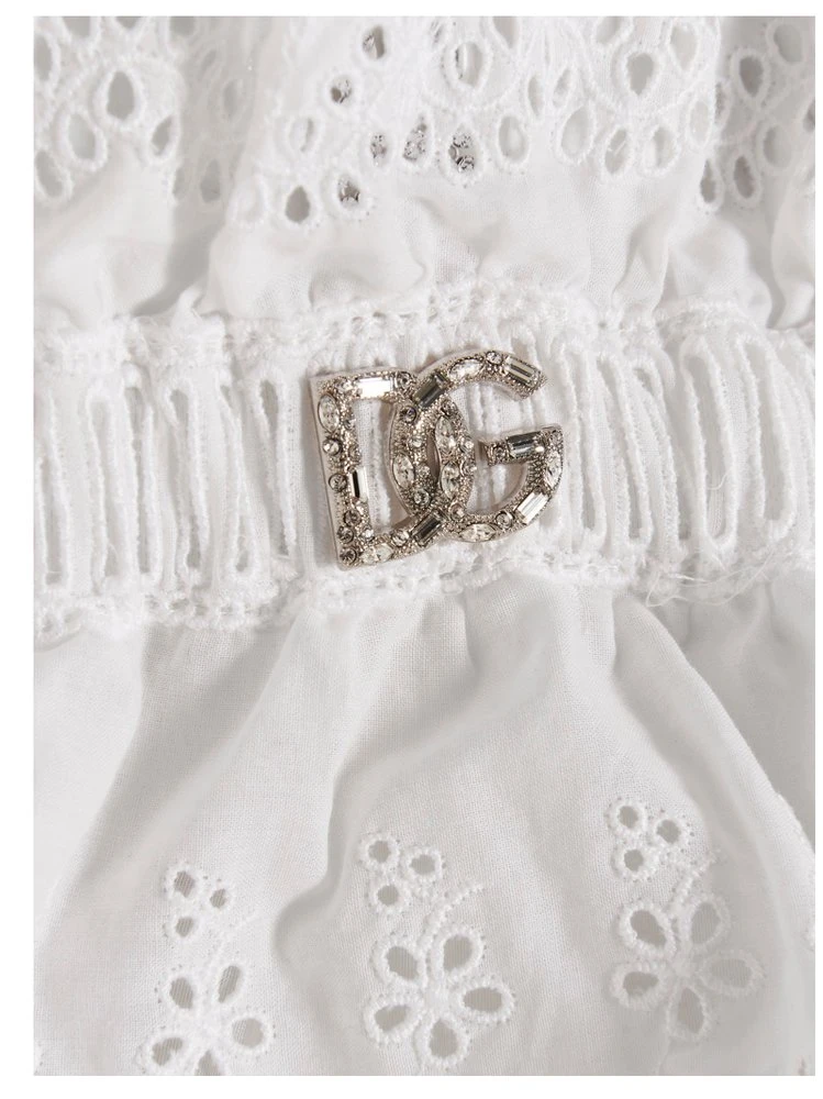 ( New Season ) Dolce & Gabbana Off-Shoulder Lodo Plaque Dress - White 4 ( New Season ) Dolce & Gabbana Off-Shoulder Lodo Plaque Dress - White - Image 4