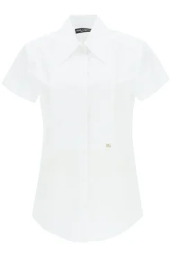 ( New Season ) Dolce & Gabbana DG Logo Poplin Shirt - White