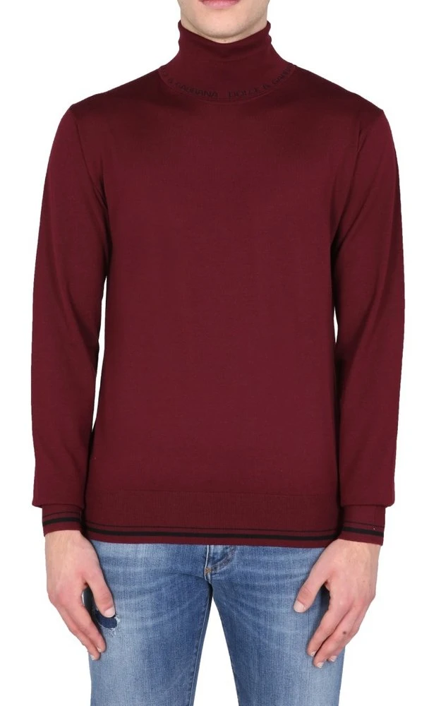 Dolce & Gabbana Logo Jacquard Turtleneck Sweater - Red 1 Dolce & Gabbana Logo Jacquard Turtleneck Sweater - Red