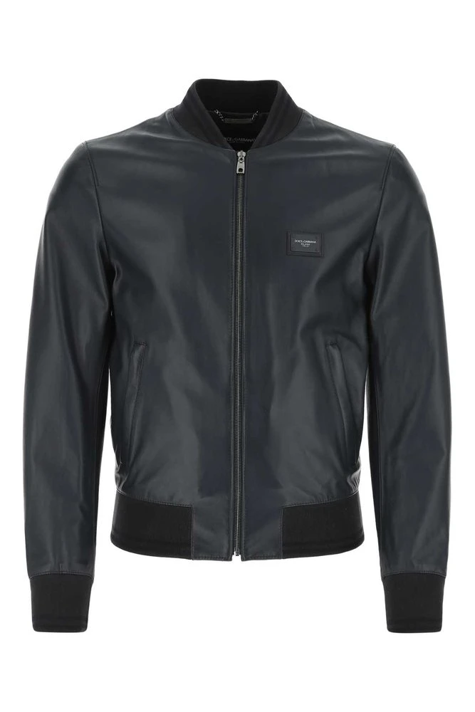 ( New Season ) Dolce & Gabbana Leather Bomber Jacket - Blue 1 ( New Season ) Dolce & Gabbana Leather Bomber Jacket - Blue