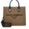 ( New Season ) Dolce & Gabbana Logo Embroidered Small Shopper Bag - Brown