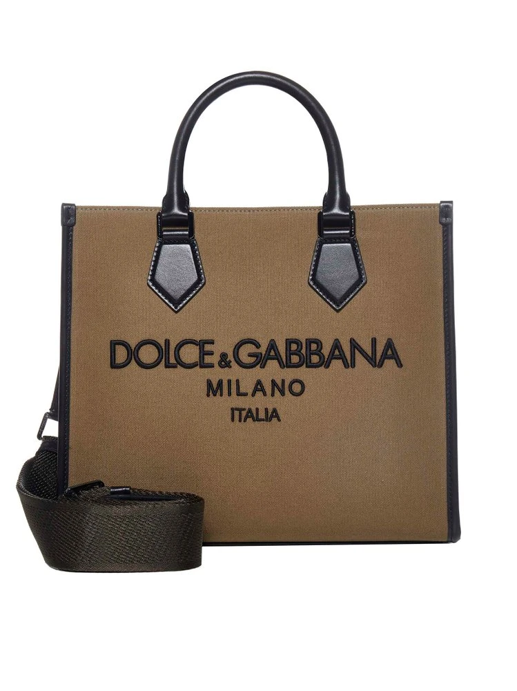 ( New Season ) Dolce & Gabbana Logo Embroidered Small Shopper Bag - Brown 1 ( New Season ) Dolce & Gabbana Logo Embroidered Small Shopper Bag - Brown