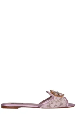 ( New Season ) Dolce & Gabbana Bianca Embellished Slip-On Sandals - Pink