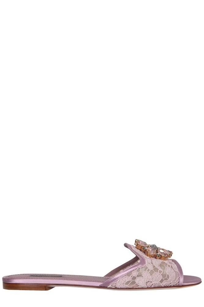 ( New Season ) Dolce & Gabbana Bianca Embellished Slip-On Sandals - Pink 1 ( New Season ) Dolce & Gabbana Bianca Embellished Slip-On Sandals - Pink