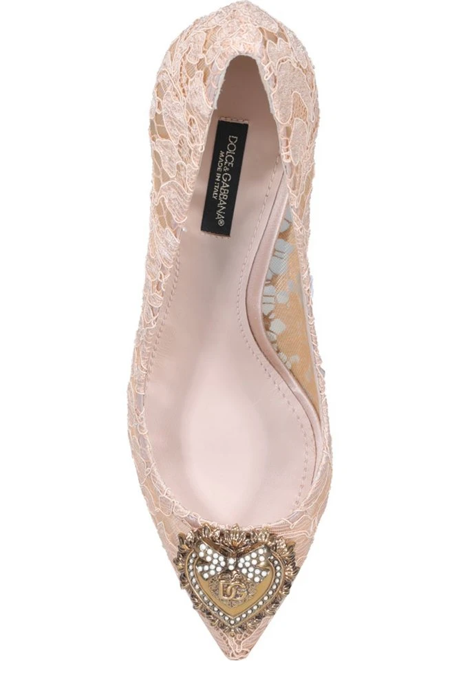 ( New Season ) Dolce & Gabbana Lace Detailed Pointed-Toe Pumps - Pink 4 ( New Season ) Dolce & Gabbana Lace Detailed Pointed-Toe Pumps - Pink - Image 4