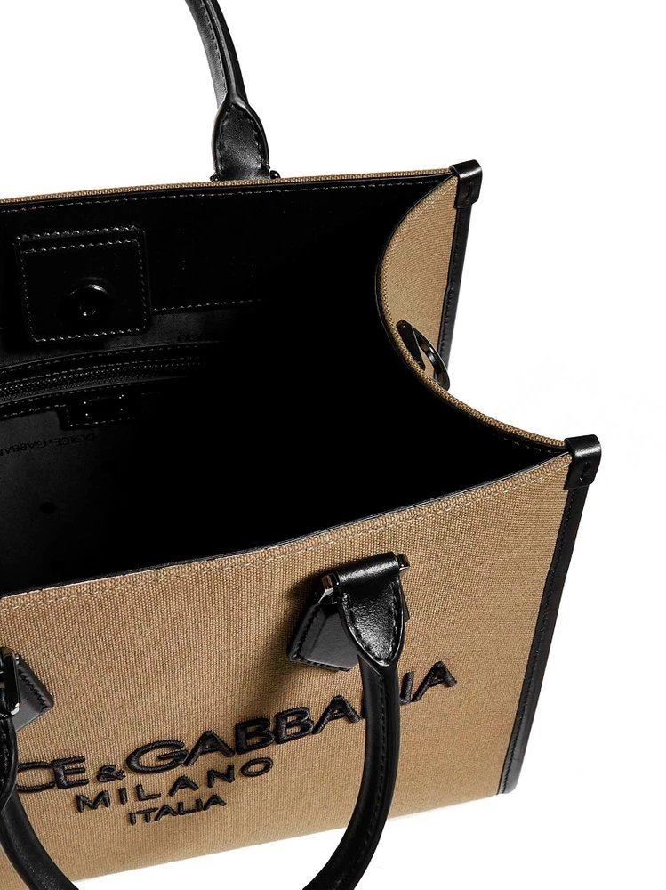 ( New Season ) Dolce & Gabbana Logo Embroidered Small Shopper Bag - Brown 5 ( New Season ) Dolce & Gabbana Logo Embroidered Small Shopper Bag - Brown - Image 5