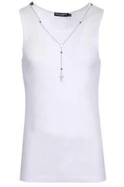 ( New Season ) Dolce & Gabbana Rosary Embellished Crewneck Tank Top - White