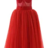 Dolce & Gabbana Sleeveless Bustier Tulle Midi Dress - Red