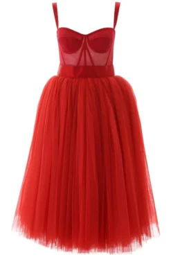 Dolce & Gabbana Sleeveless Bustier Tulle Midi Dress - Red