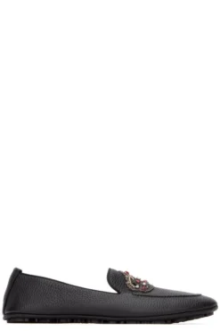 Dolce & Gabbana DG Crown Logo Embellished Loafers - Black