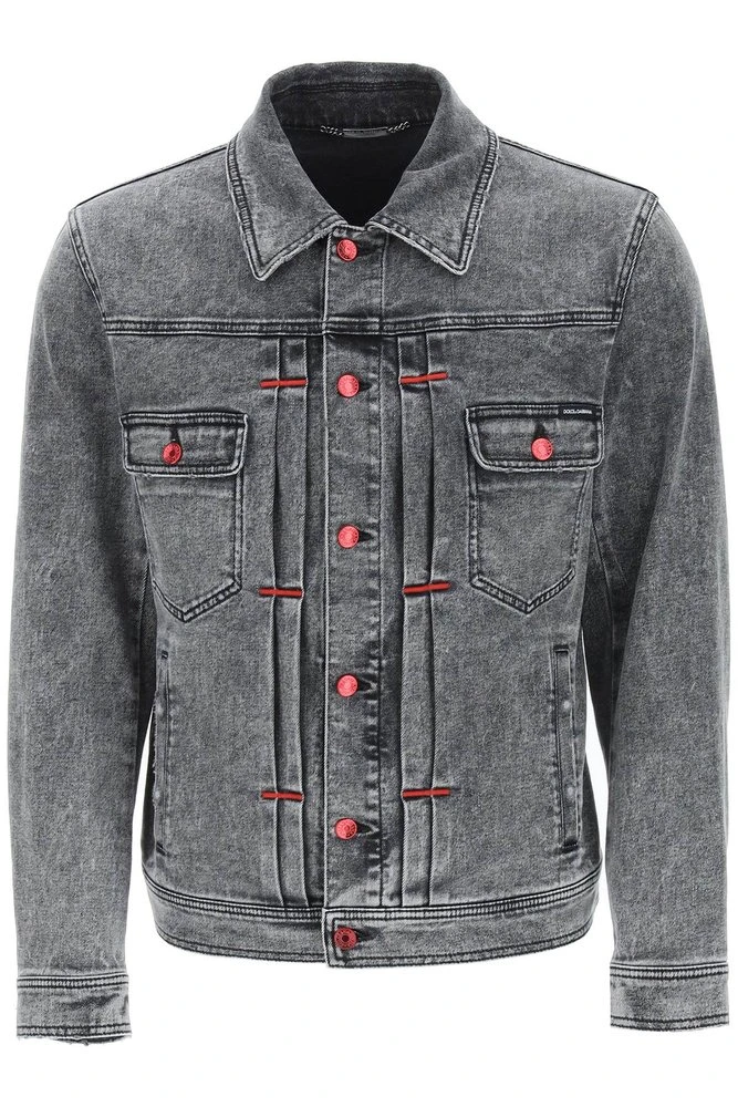 ( New Season ) Dolce & Gabbana Washed Effect Denim Jacket - Grey 1 ( New Season ) Dolce & Gabbana Washed Effect Denim Jacket - Grey
