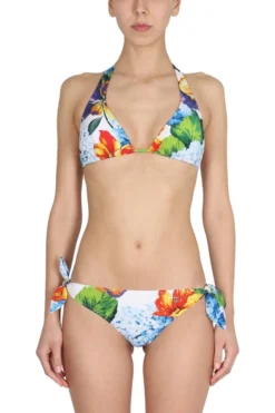 ( New Season ) Dolce & Gabbana Allover Floral Print Halterneck Bikini - Multi