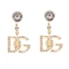( New Season ) Dolce & Gabbana Embellished Logo Charm Earrings - Gold