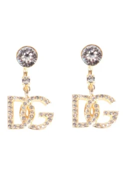 ( New Season ) Dolce & Gabbana Embellished Logo Charm Earrings - Gold