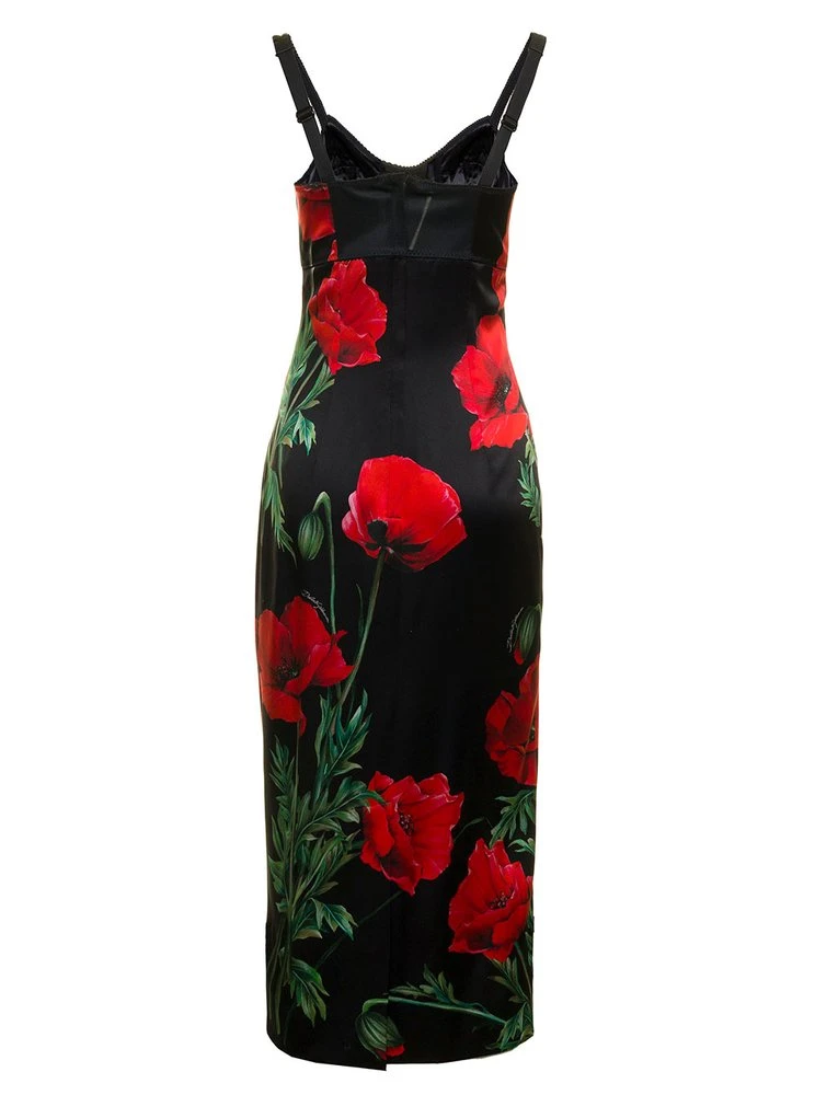 ( New Season ) Dolce & Gabbana Floral Printed Sweetheart Neck Midi Dress - Multi 2 ( New Season ) Dolce & Gabbana Floral Printed Sweetheart Neck Midi Dress - Multi - Image 2