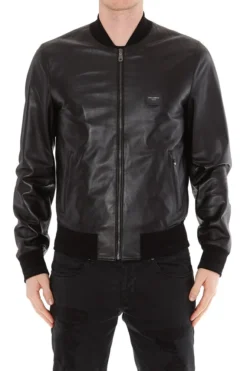 Dolce & Gabbana Leather Bomber Jacket - Black
