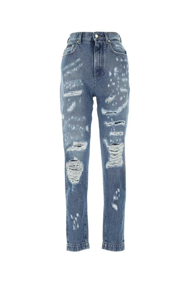 Dolce & Gabbana Distressed Straight-Leg Jeans - Blue 1 Dolce & Gabbana Distressed Straight-Leg Jeans - Blue