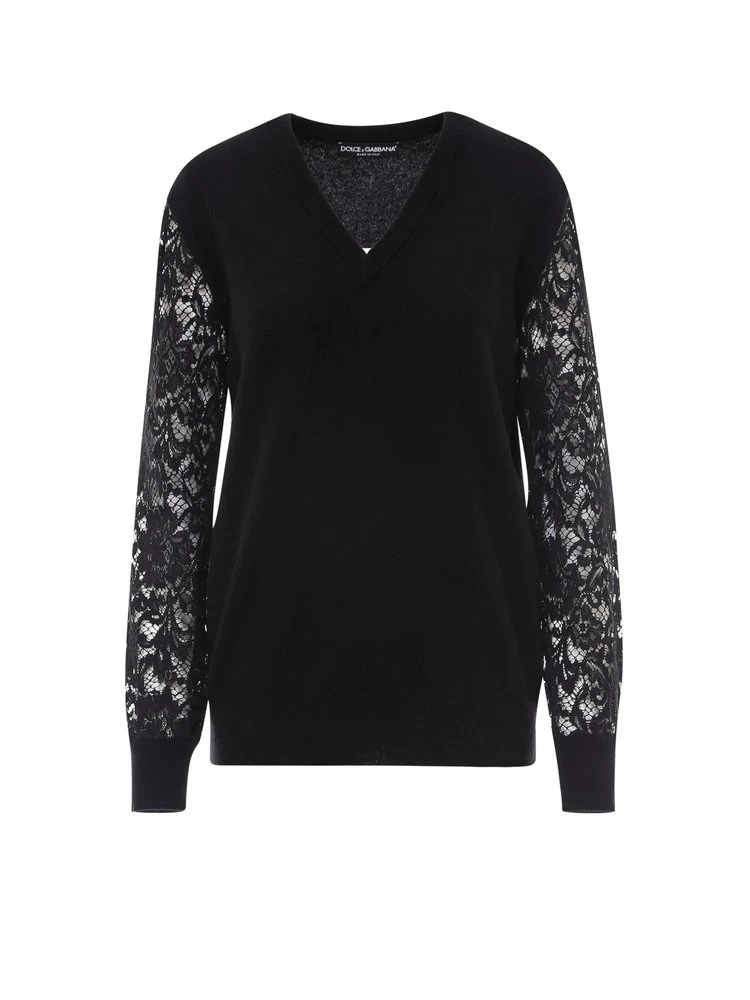 Dolce & Gabbana Lace Sleeve Sweater - Black 1 Dolce & Gabbana Lace Sleeve Sweater - Black