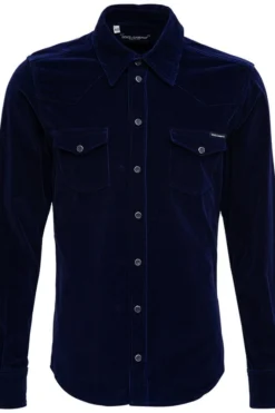 Dolce & Gabbana Velvet Button Detailed Shirt - Navy