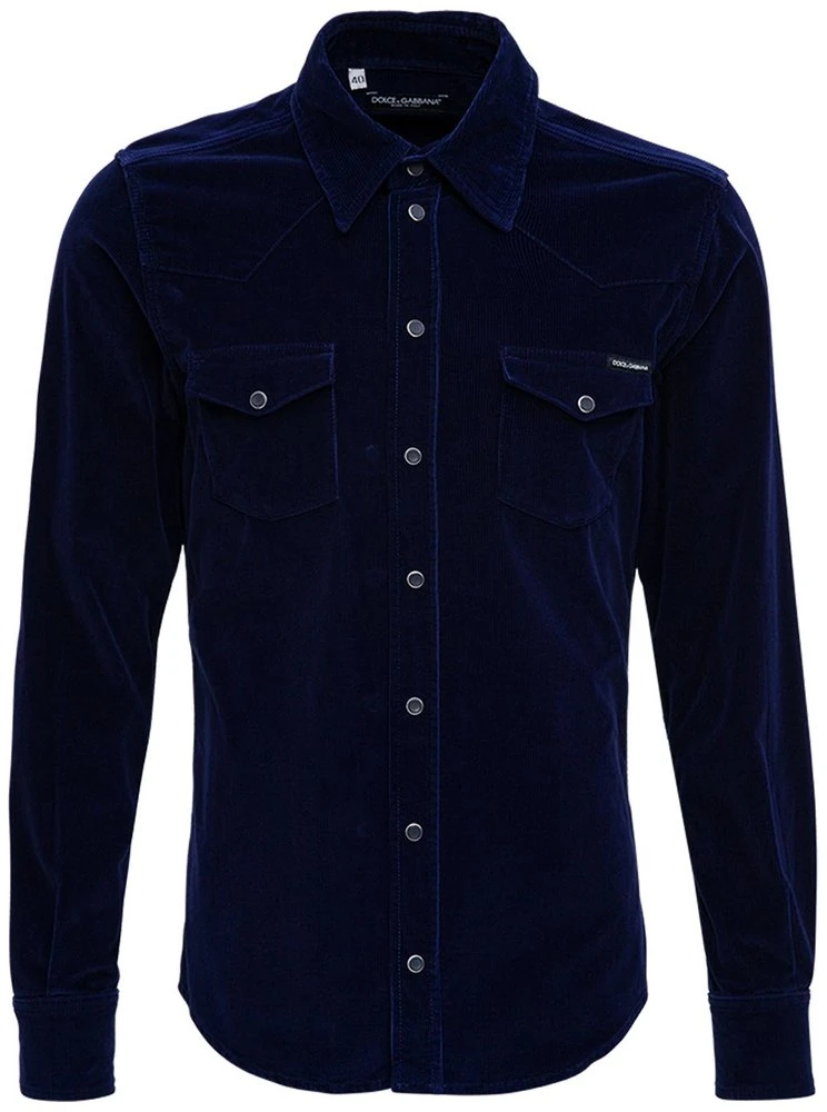 Dolce & Gabbana Velvet Button Detailed Shirt - Navy 1 Dolce & Gabbana Velvet Button Detailed Shirt - Navy