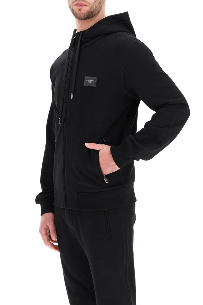 Dolce & Gabbana Logo Patch Drawstring Hoodie - Black 5 Dolce & Gabbana Logo Patch Drawstring Hoodie - Black - Image 5