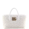 ( New Season ) Dolce & Gabbana Logo Plaque Woven Tote Bag - White