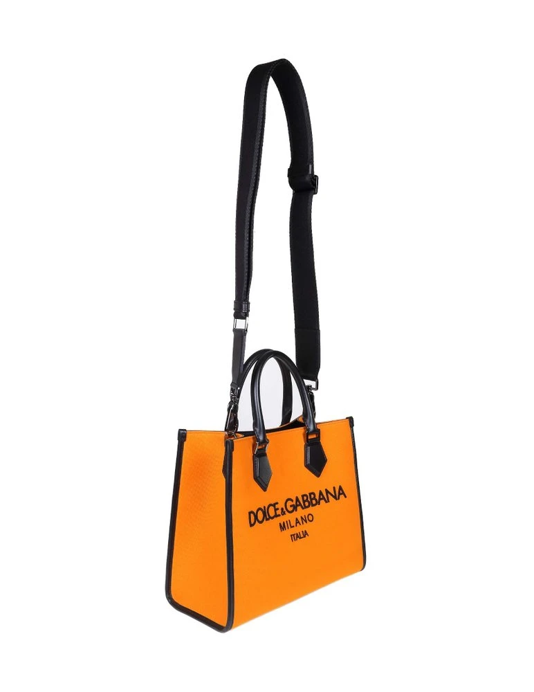 ( New Season ) Dolce & Gabbana Logo Embroidered Small Shopper Bag - Orange 3 ( New Season ) Dolce & Gabbana Logo Embroidered Small Shopper Bag - Orange - Image 3