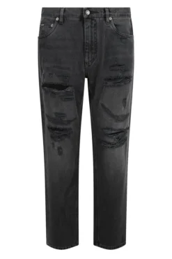 Dolce & Gabbana Logo Plaque Ripped Jeans - Black