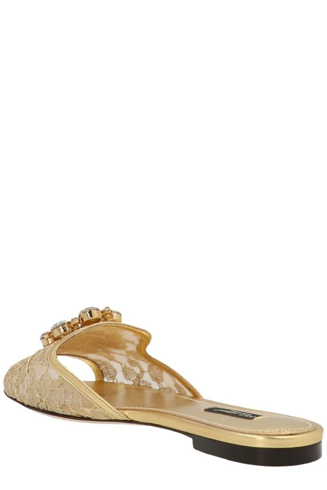 ( New Season ) Dolce & Gabbana Embellished Slip-On Sandals - Gold 2 ( New Season ) Dolce & Gabbana Embellished Slip-On Sandals - Gold - Image 2