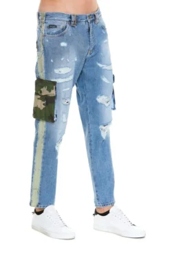 ( New Season ) Dolce & Gabbana Loose Fit Rips Cargo Jeans - Blue -Cheap Vestureo Store 9131408ac607acc713267378cc30adbc