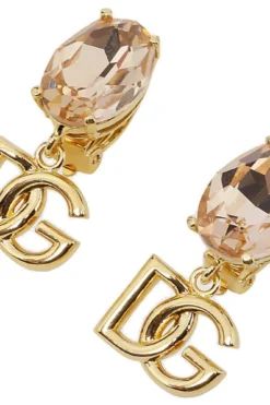( New Season ) Dolce & Gabbana DG Logo Drop Clip-On Earrings - Pink