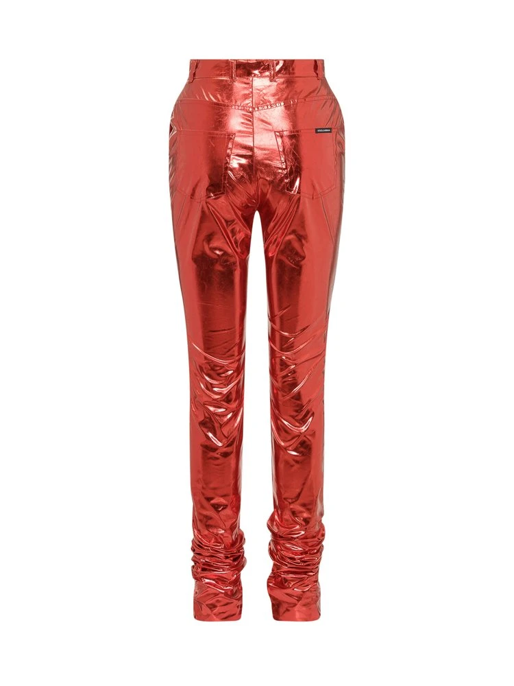 Dolce & Gabbana Metallic Effect Slim-Fit Pants - Red 2 Dolce & Gabbana Metallic Effect Slim-Fit Pants - Red - Image 2